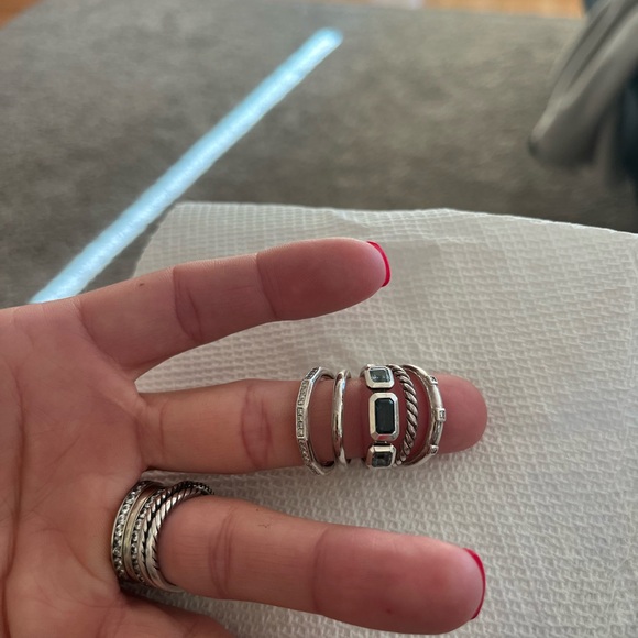 David Yurman Stax Five Ring Sterling Silver with Blue Topaz and Diamonds, 15mm - Picture 10 of 10